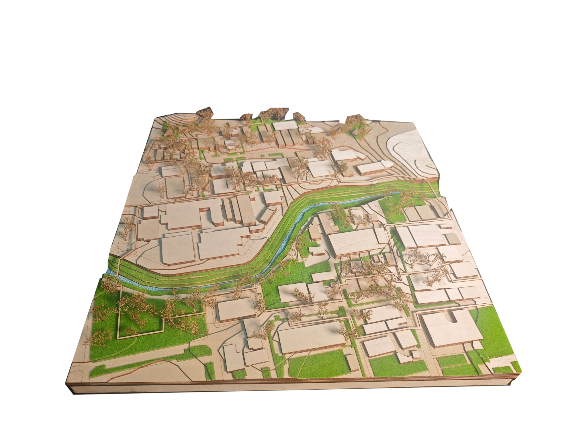 Bird's-eye physical model view of the wider Sound-Green urban system